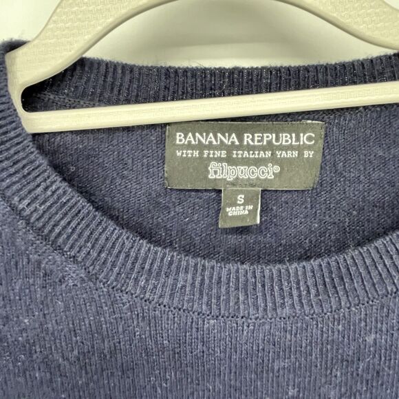 Banana Republic Filpucci‎ Sweater Mens Small Navy Blue Stripe Crew Italian Yarn - Picture 2 of 6